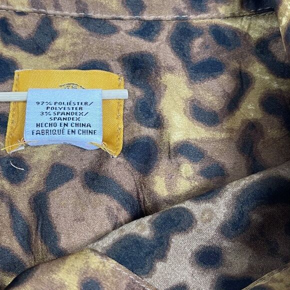 Ruby Rd Liquid Knit Long Sleeve Blouse 12 Leopard Animal Print Shiny Roll Tab - Picture 9 of 11